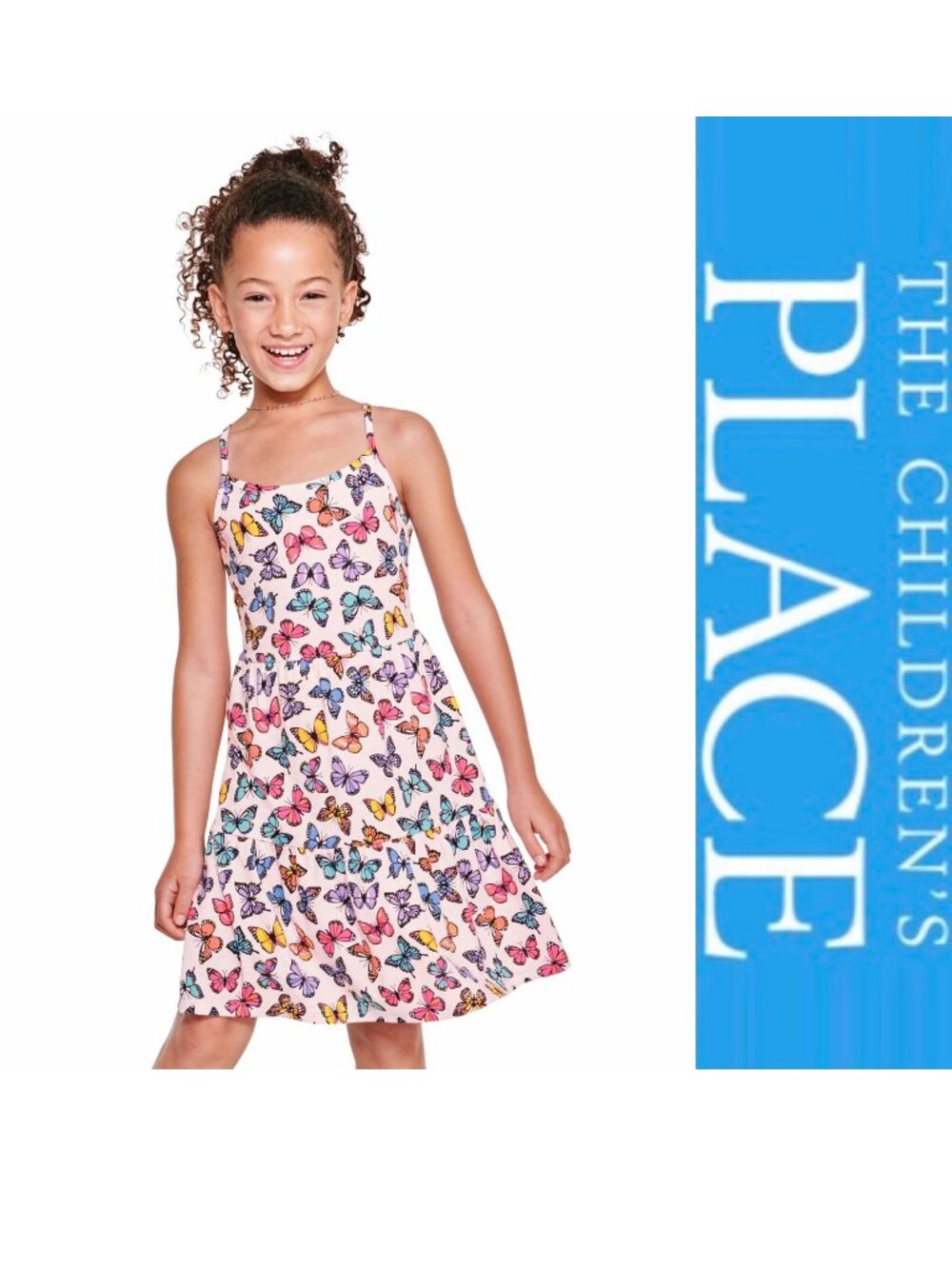 The Children's Place | Rose Mist Butterfly Print Tiered Dress | Size Extra Large